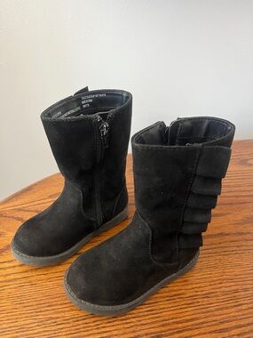 Girls Cat&Jack Black Suede Dress Boots with Side Ruffle